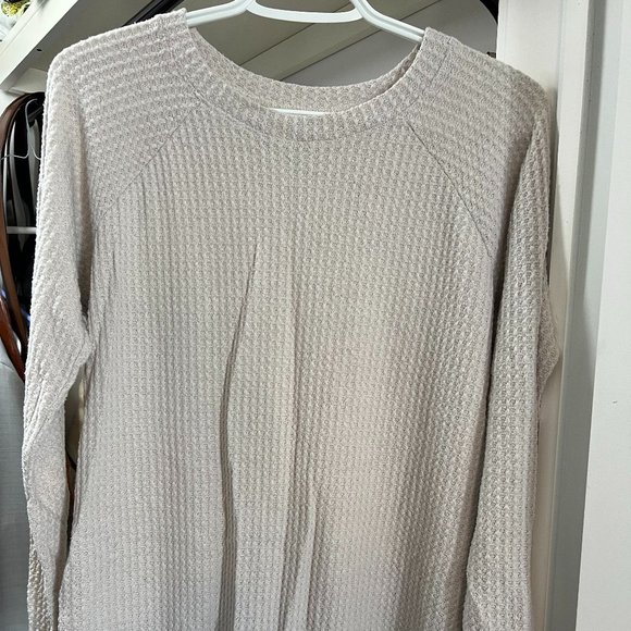 Beige Waffle Long Sleeve T-Shirt - American Eagle - Picture 1 of 2